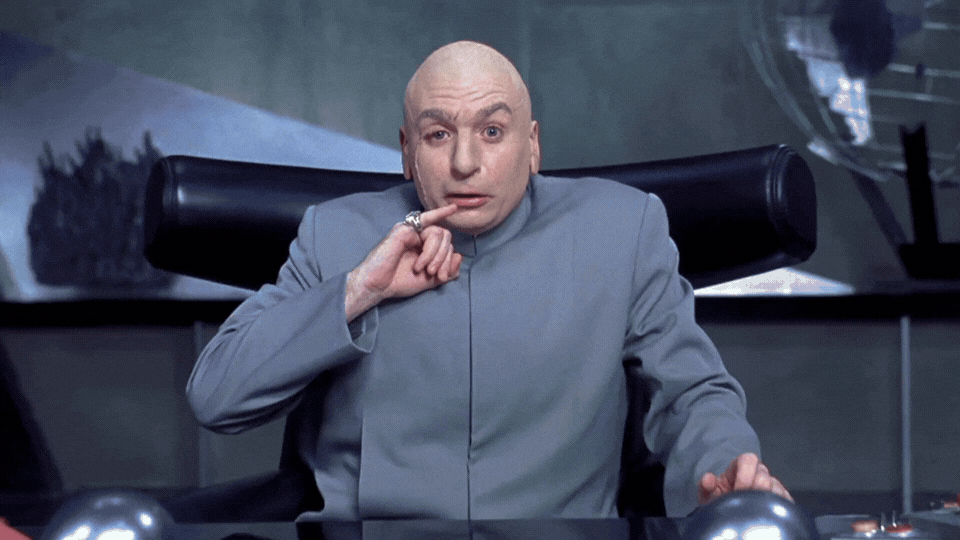 GIF of Dr. Evil holding his pinky up to his mouth